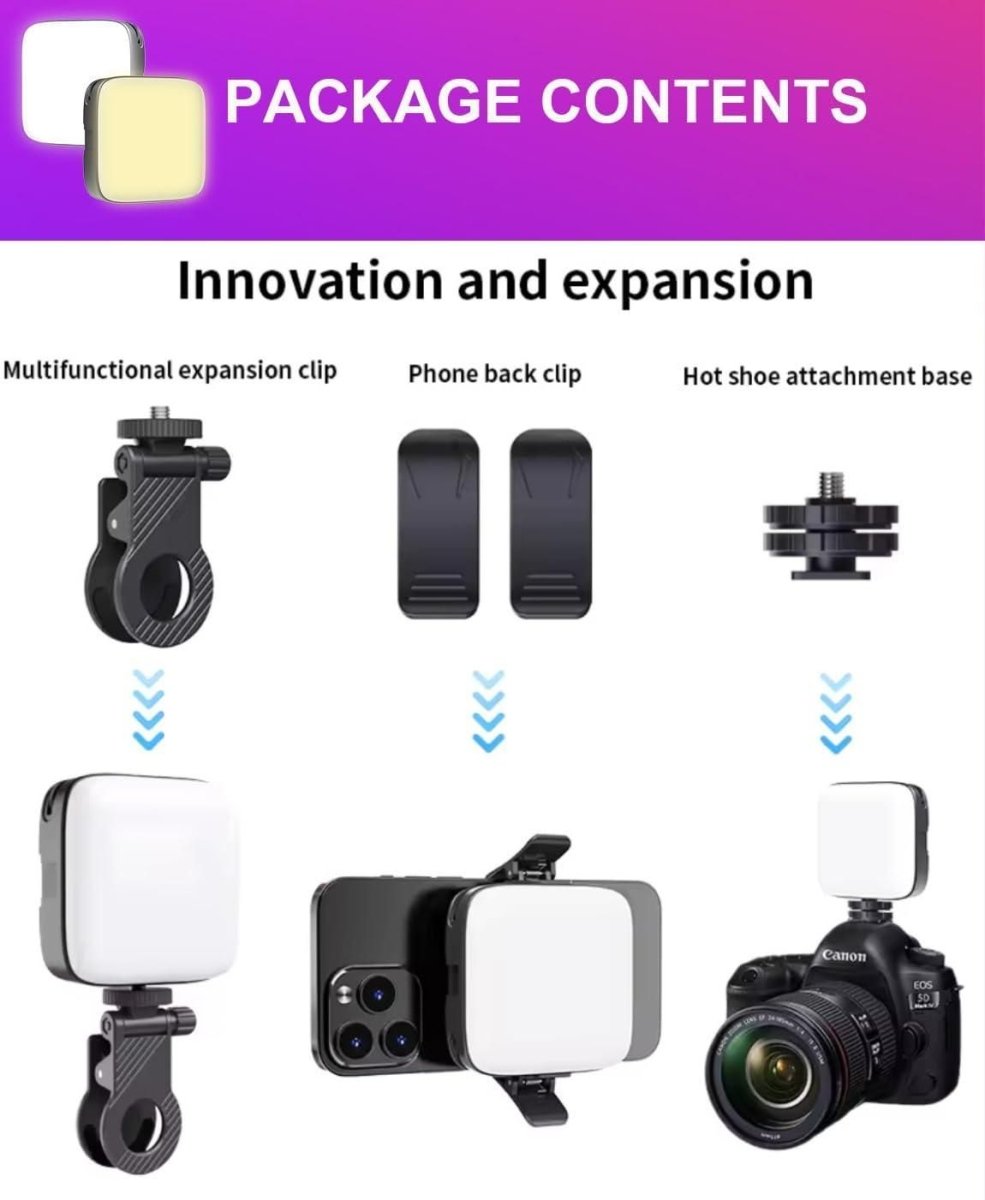 Premium LED Video Light with Phone Holder Clip - Harawat Gadgets