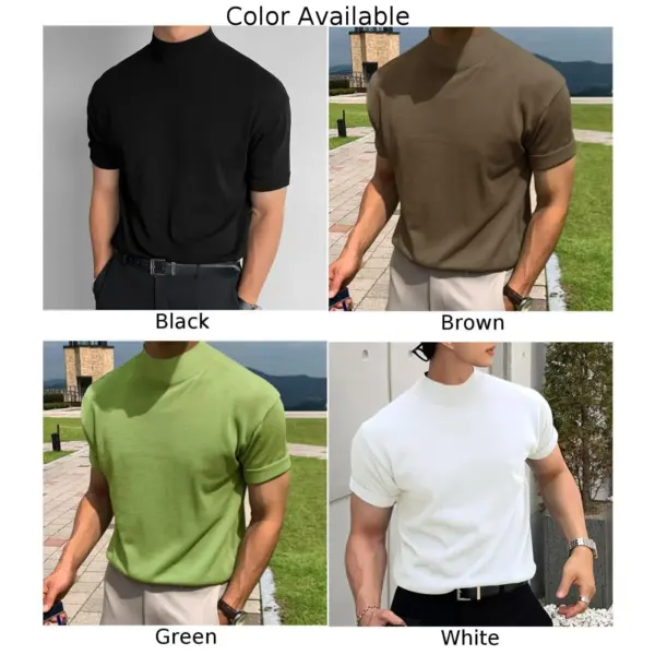 Men Tshirt Summer T-Shirt Tops Tops Tee Solid Color Tshirt Underclothes Undershirt Comfortable Mock Turtleneck - Image 2