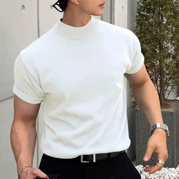 Men Tshirt Summer T-Shirt Tops Tops Tee Solid Color Tshirt Underclothes Undershirt Comfortable Mock Turtleneck